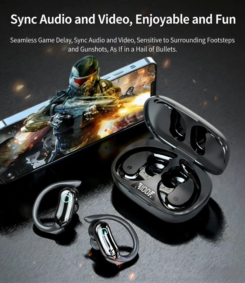 IPX7 방수 TWS 스포츠 블루투스 이어폰, 고음질 스테레오, 이어훅 디자인