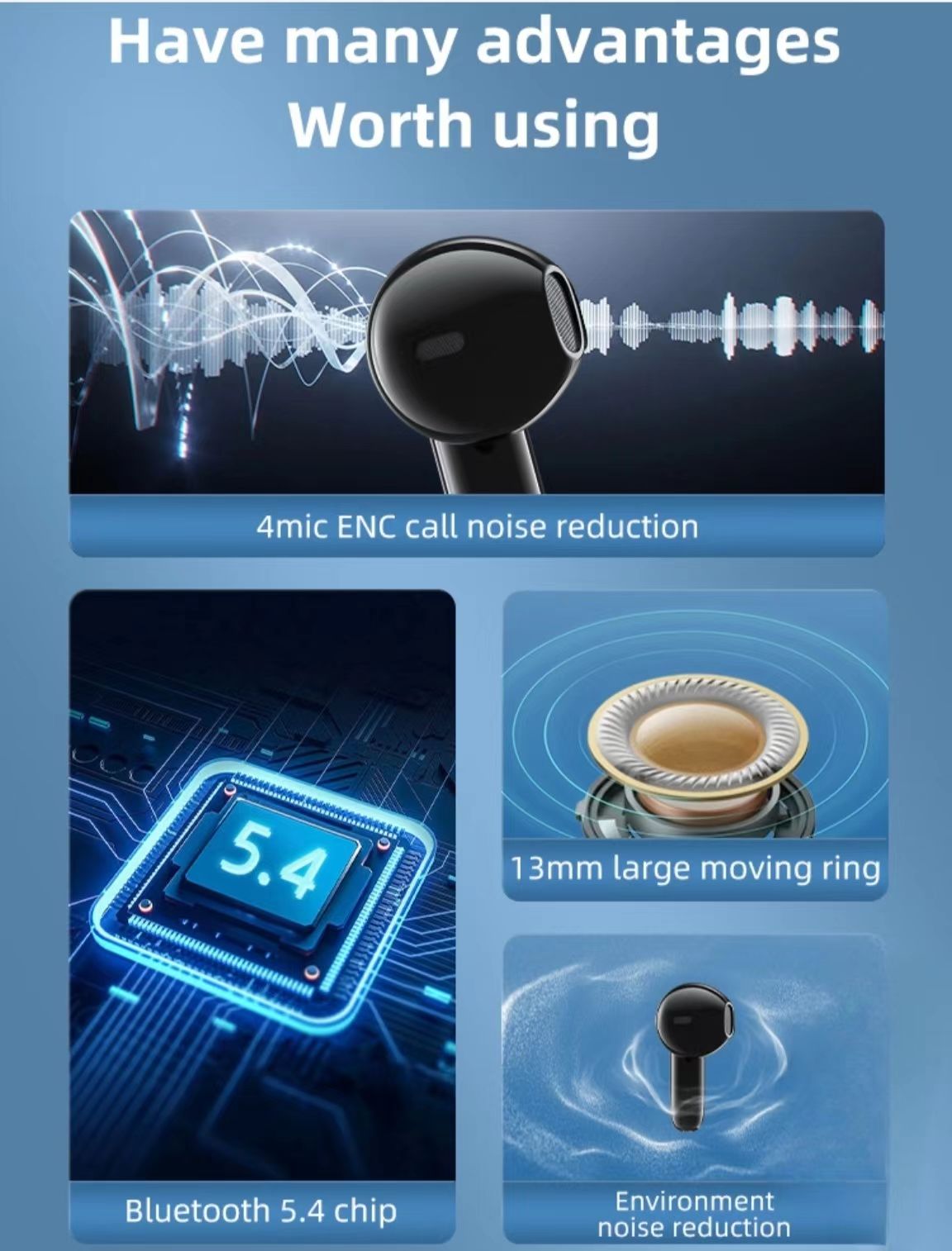 듀얼 마이크 ENC, 저지연, 초장시간 배터리 수명을 갖춘 디지털 디스플레이 TWS 블루투스 이어폰으로 음악 감상을 즐겨보세요.