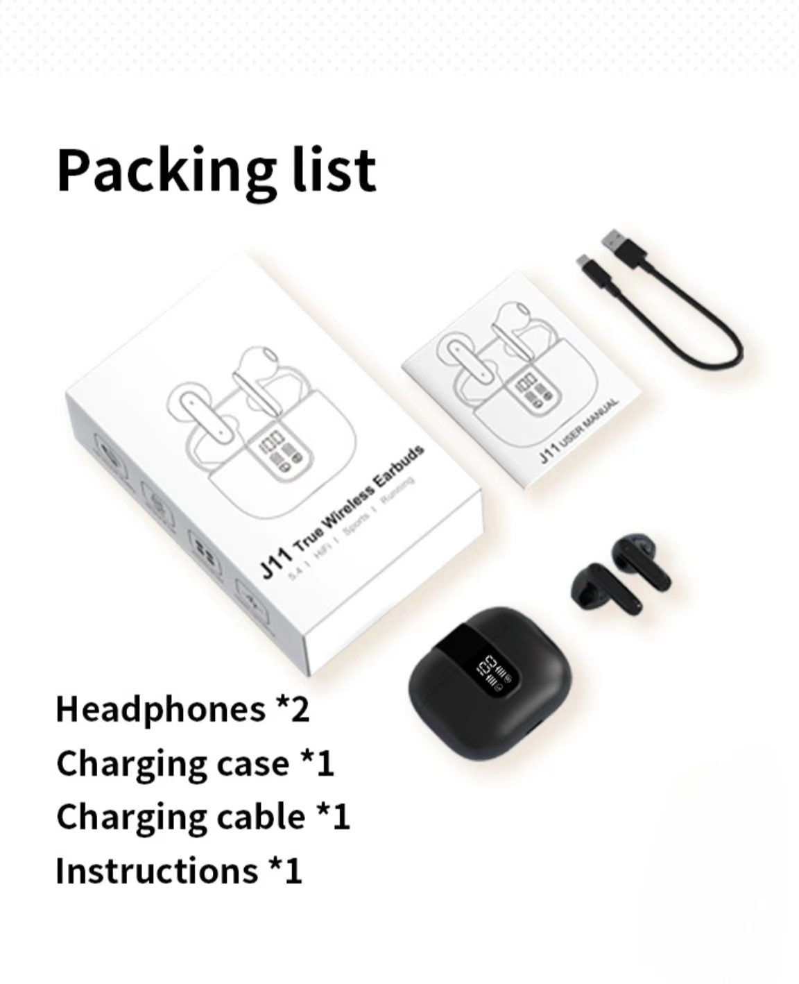 듀얼 마이크 ENC, 저지연, 초장시간 배터리 수명을 갖춘 디지털 디스플레이 TWS 블루투스 이어폰으로 음악 감상을 즐겨보세요.