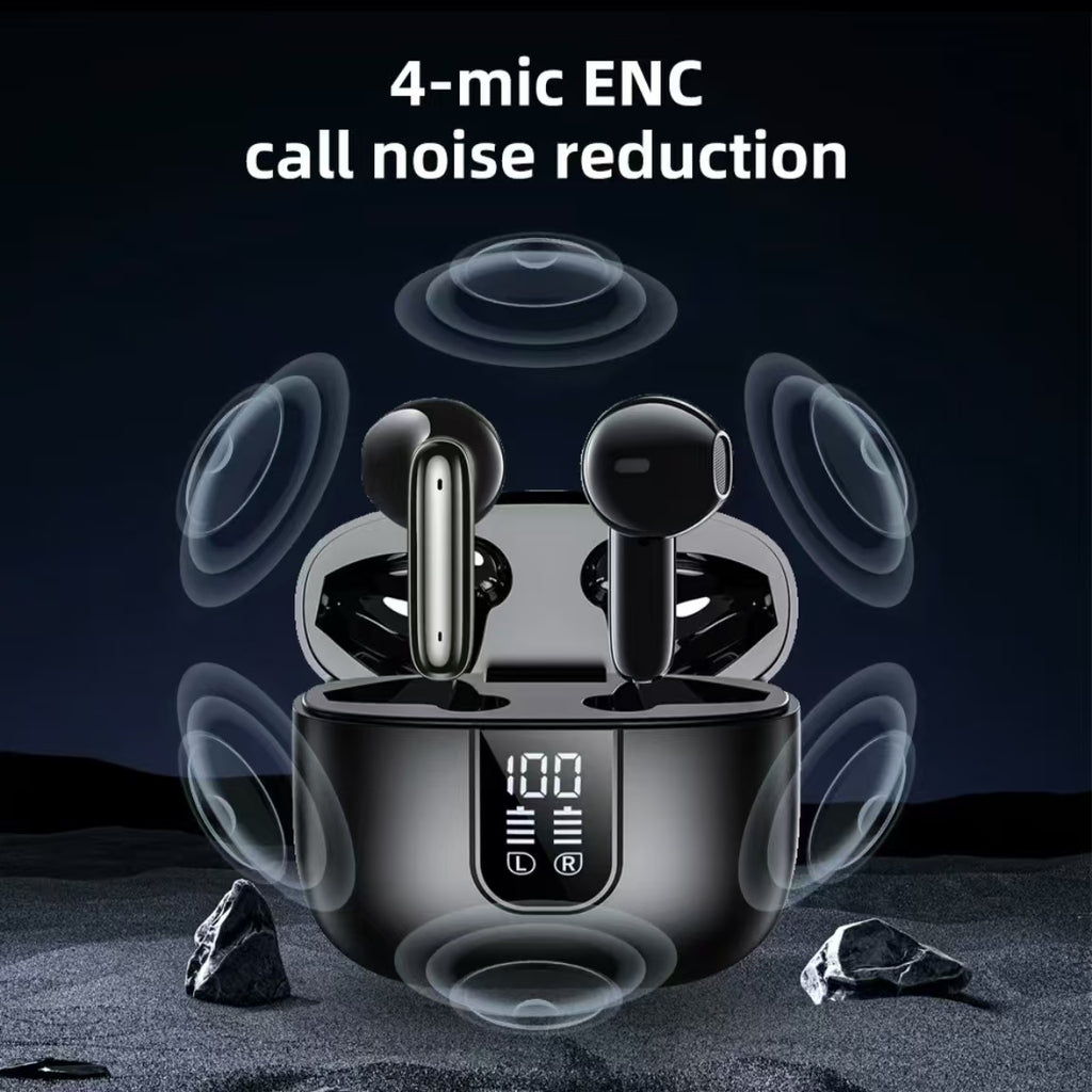 듀얼 마이크 ENC, 저지연, 초장시간 배터리 수명을 갖춘 디지털 디스플레이 TWS 블루투스 이어폰으로 음악 감상을 즐겨보세요.