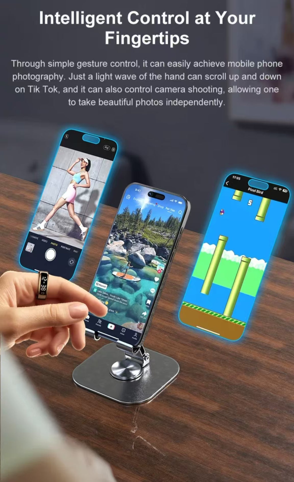 R11C Smart Ring: with Display Screen, Heart Rate, Blood Oxygen & Sleep Monitoring, Step and Calorie Tracking, Touch Control for Sports.