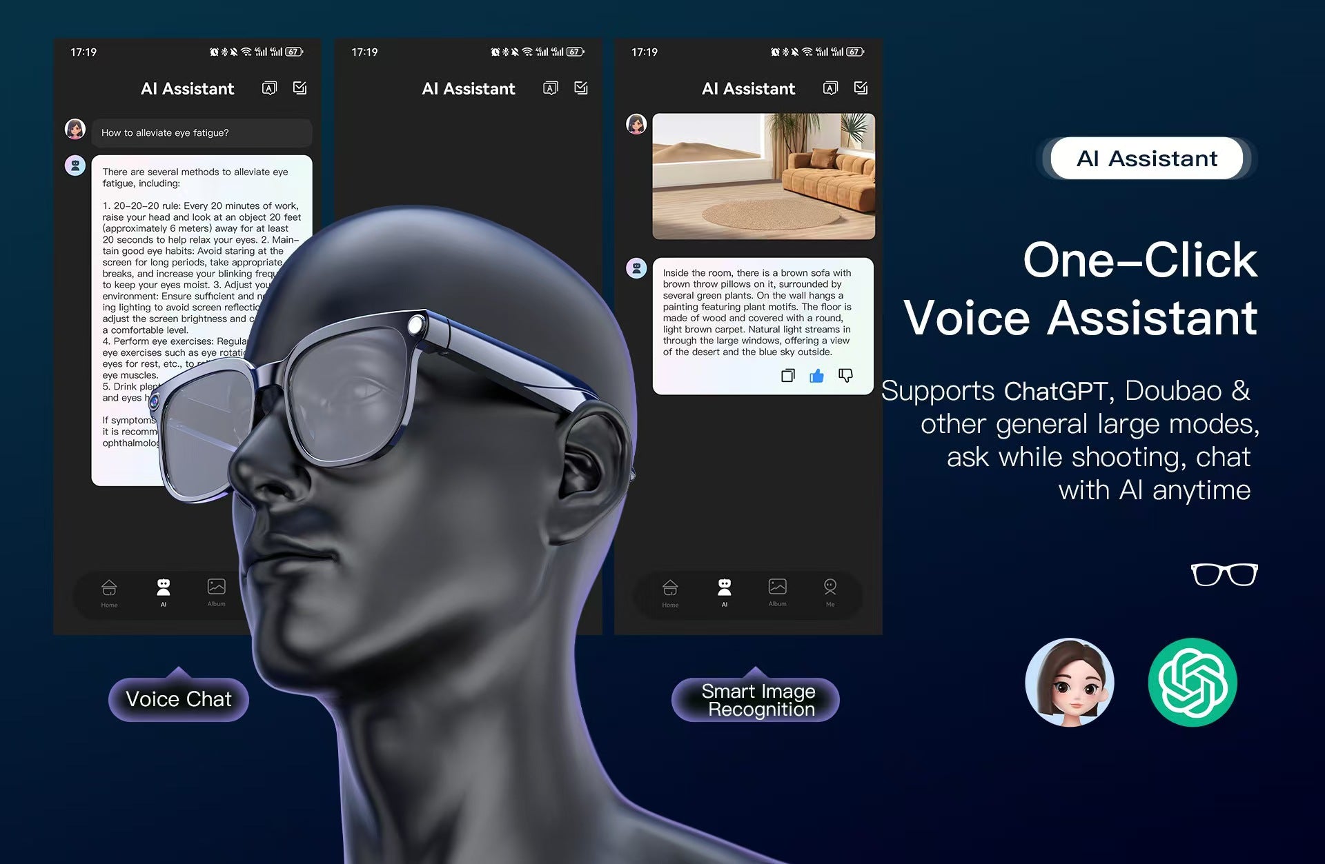 8MP 사진/동영상 촬영, 실시간 번역, 블루투스 통화 및 AI 비서 기능을 갖춘 스마트 안경.