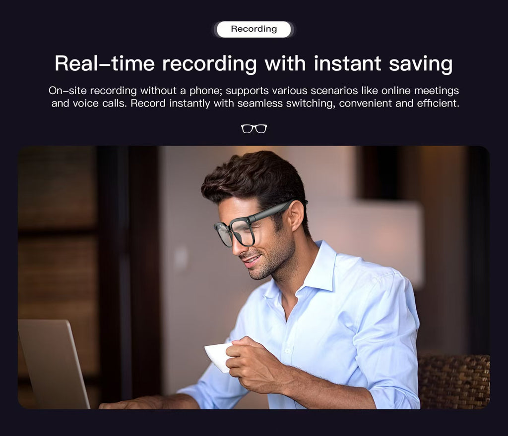 8MP 사진/동영상 촬영, 실시간 번역, 블루투스 통화 및 AI 비서 기능을 갖춘 스마트 안경.