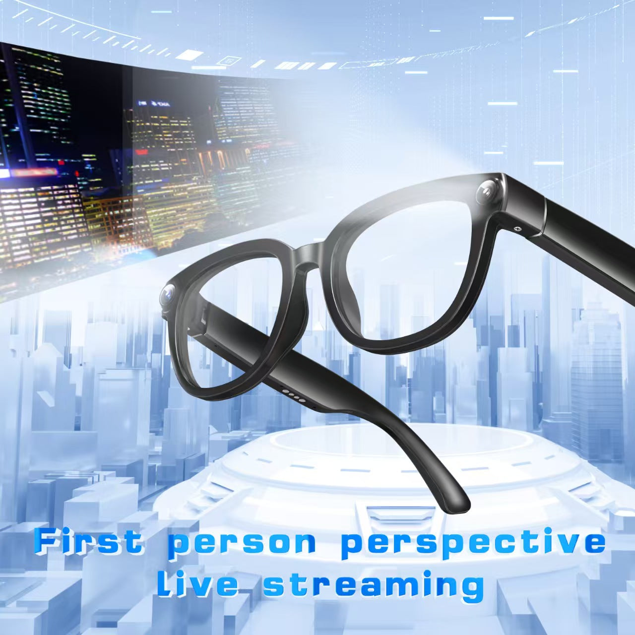 AI 번역 스마트 안경, 13MP 변색 렌즈, 실시간 번역, 사진/동영상 손떨림 방지, 통화 소음 제거 및 AI 비서 기능 탑재.