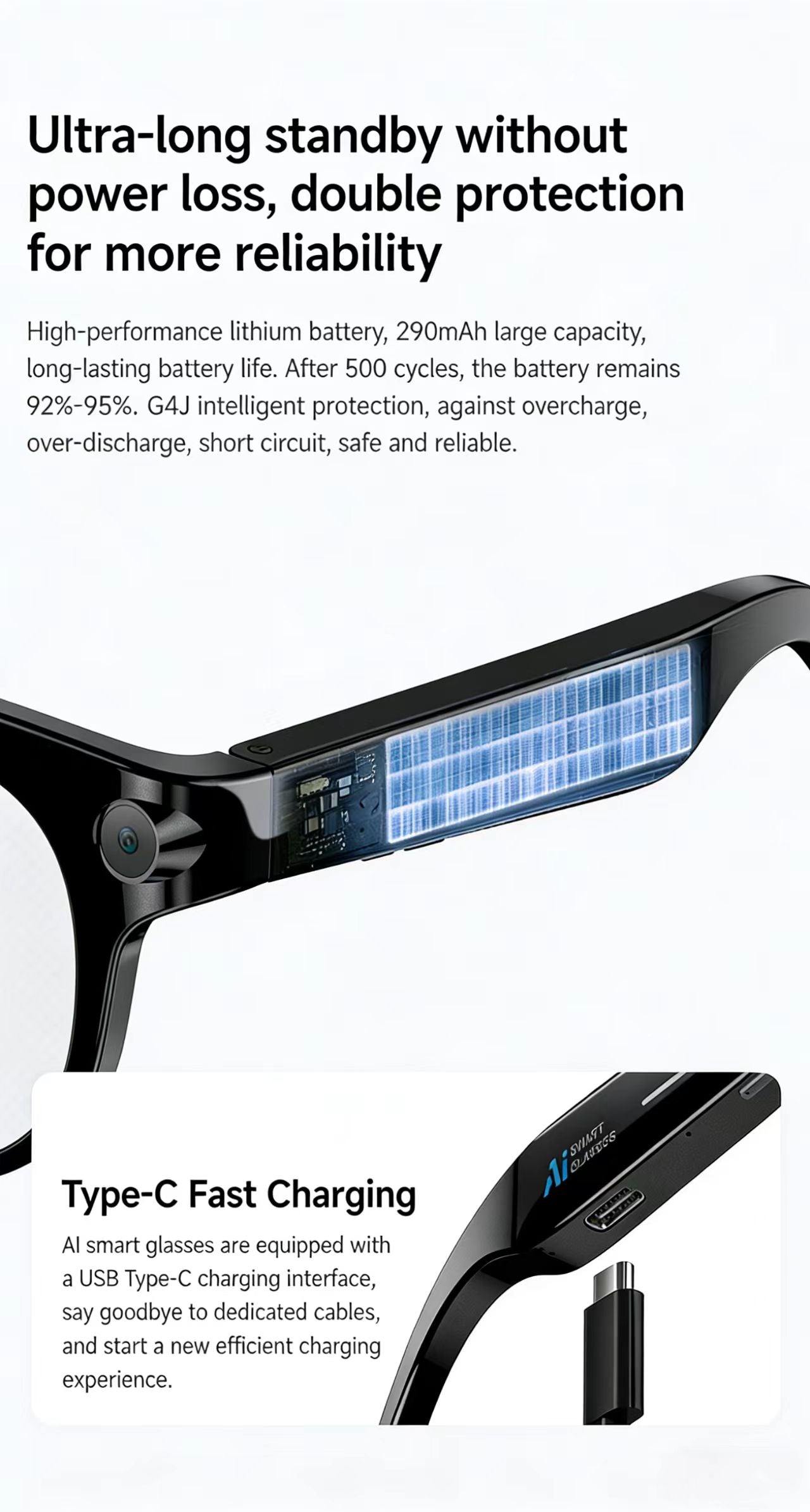 AI 스마트 안경, 8MP 다기능 HD 사진 촬영, 비디오 녹화, 사물 인식, 통화 기능 및 데이터 전송 기능 탑재, 모델 M89.