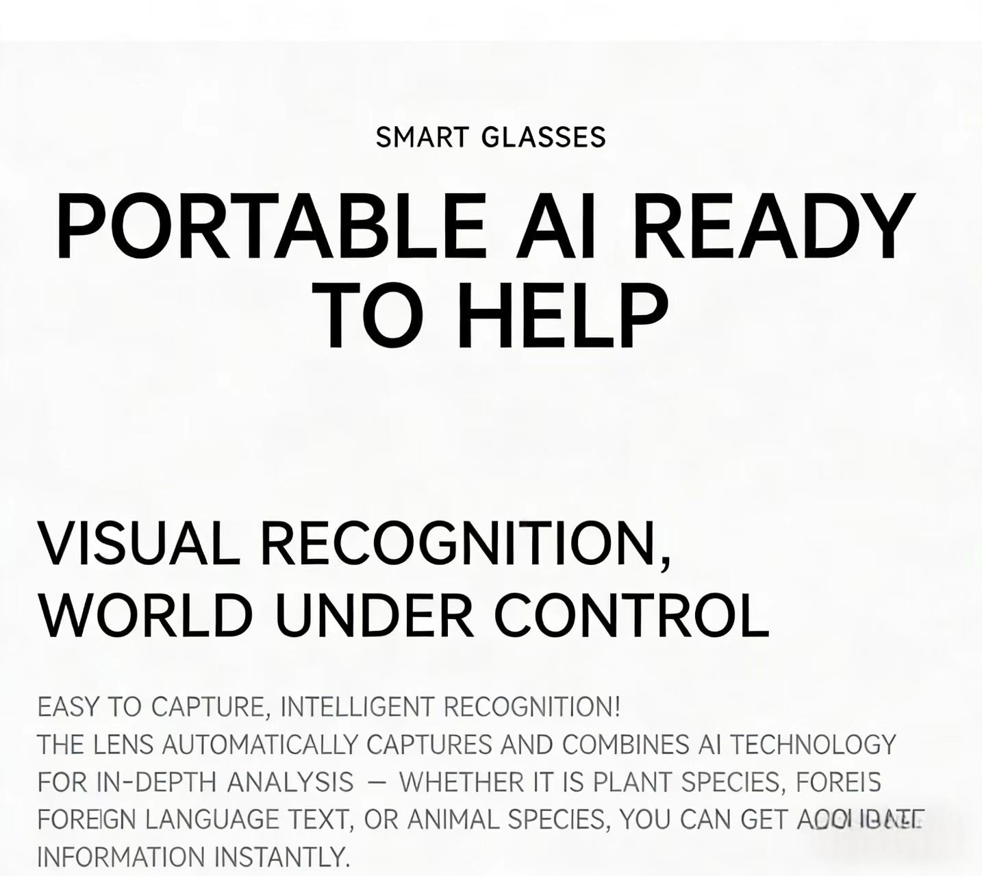 AI 스마트 안경, 8MP 다기능 HD 사진 촬영, 비디오 녹화, 사물 인식, 통화 기능 및 데이터 전송 기능 탑재, 모델 M89.