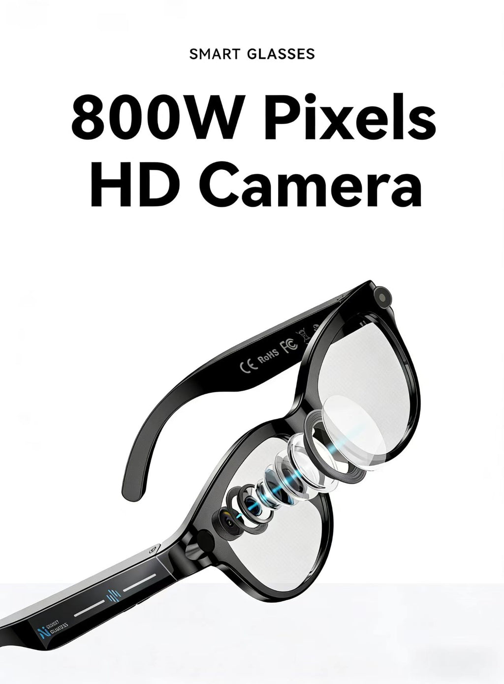 AI 스마트 안경, 8MP 다기능 HD 사진 촬영, 비디오 녹화, 사물 인식, 통화 기능 및 데이터 전송 기능 탑재, 모델 M89.