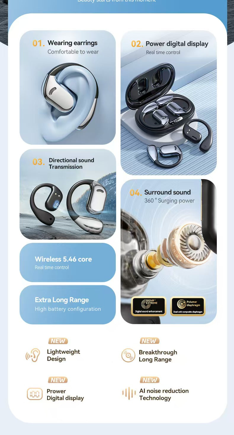 AI 스마트 양방향 실시간 번역 기능을 갖춘 M75 오픈이어 OWS 블루투스 헤드폰