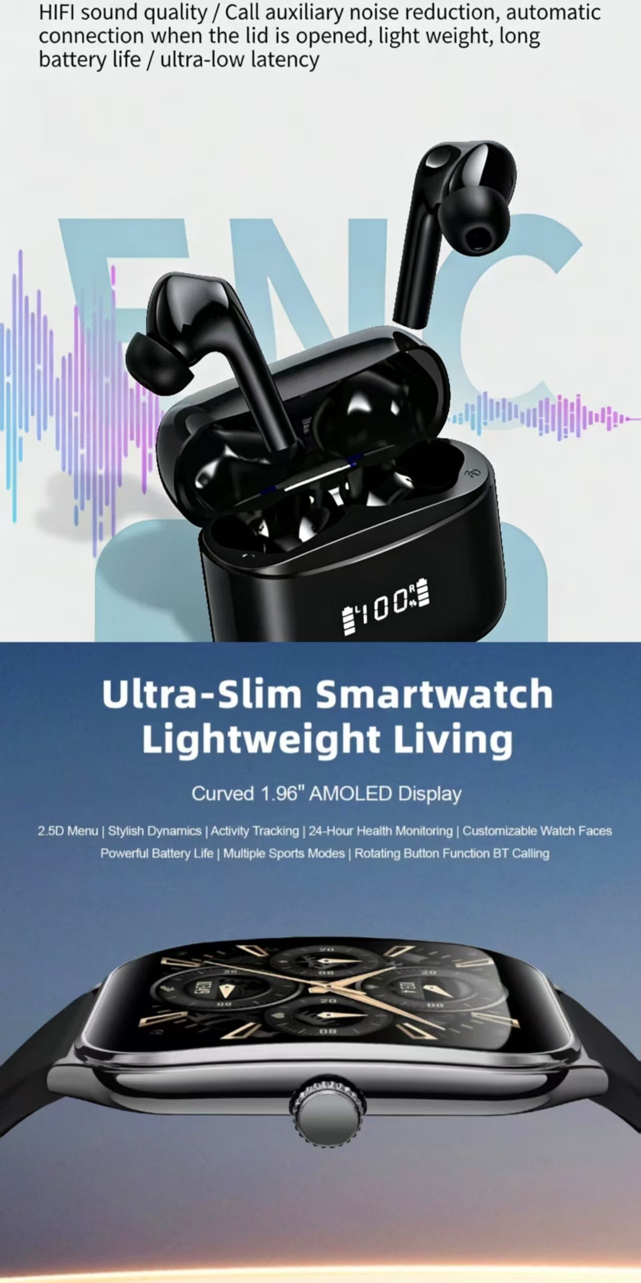 AI Smart Translation Bluetooth Earbuds & MT61 Smart Watch