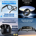 4-in-1 Ultimate Smart AI & Audio Bundle: AI Smart Glasses, Smart Ring, Dual-Microphone ENC Earbuds & Ultra-Slim Smartwatch