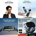 4-in-1 Smart Lifestyle Bundle | Smart Glasses + 4K Action Camera + Ultra-Slim Smartwatch + Open-Ear Panoramic Sound Earbuds