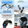 4-in-1 AI Smart Health & Lifestyle Bundle: AI Smart Glasses + 4K Action Camera + ECG Call Health Watch + Open-Ear Panoramic Earbuds