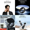 4-in-1 Smart Audio & Lifestyle Bundle: Smart Glasses + Smart Ring + Open-Panoramic Sound Earbuds + 4K Action Camera (Future at Your Fingertips)