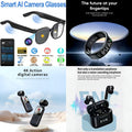 4-in-1 Smart AI Tech & Audio Bundle: Smart AI Camera Glasses + 4K Action Camera + ENC Noise Canceling Translation Earbuds + Smart Ring (Future at Your Fingertips)